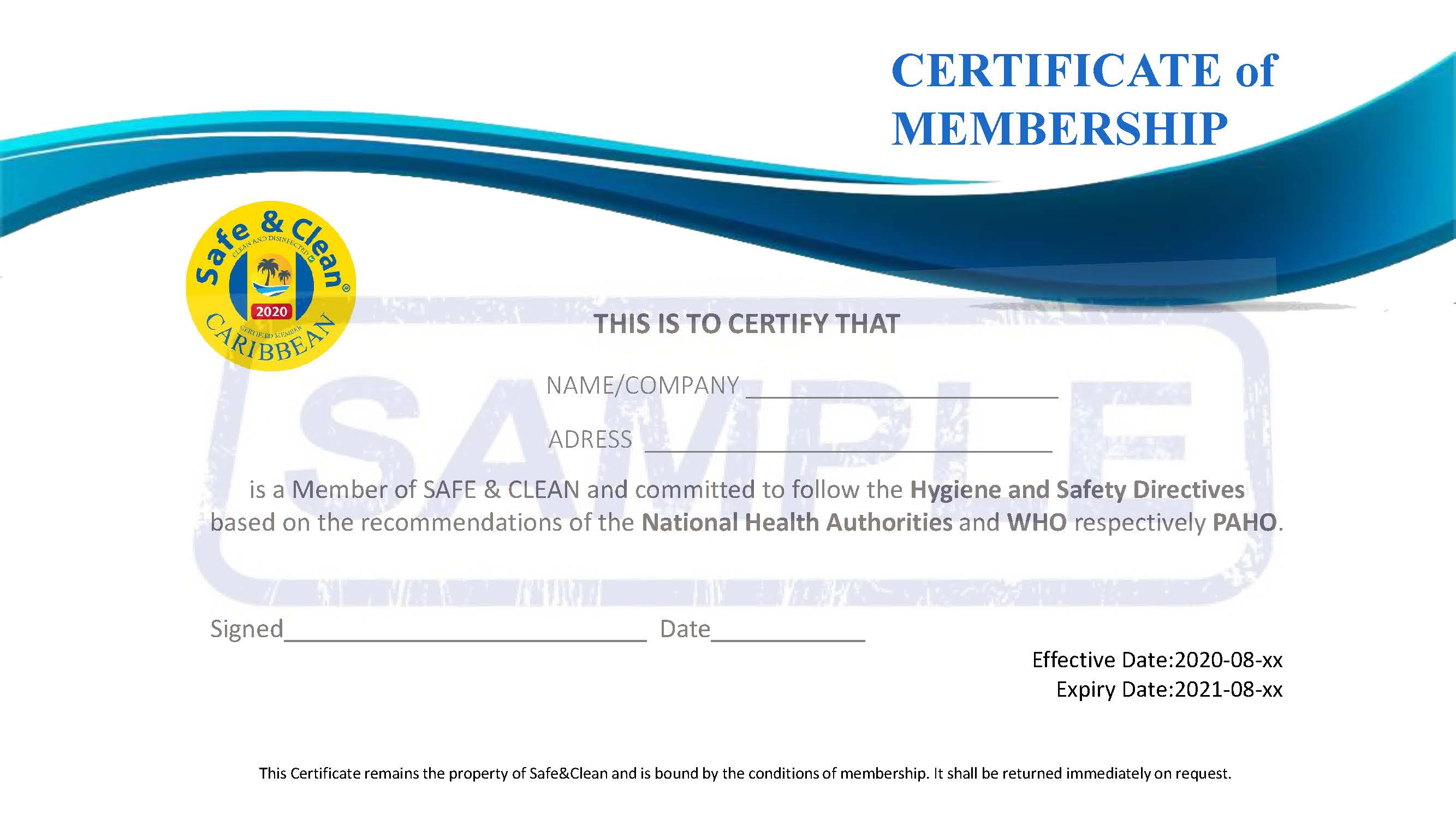 The Certificate - Safe and Clean Certification
